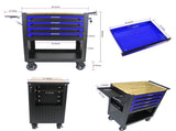 4 DRAWERS MULTIFUNCTIONAL TOOL CART WITH WHEELS AND WOODEN TOP-BLUE W1102111182