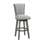 ZUN Gray Finish Set of 2 Pub Height Chairs Swivel Seat Tufted Fabric Upholstered Solid Wood Dining B011P220998