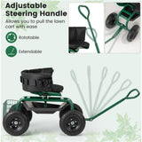 Garden Cart Height Adjustable Scooter with Swivel Seat & Tool Storage Green 37300968