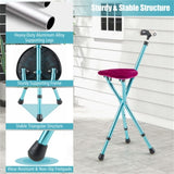 Folding Seat Cane 5-Level Height Adjust, LED Light, Anti-Slip Pads, Aluminum Alloy, Bonus 41483746