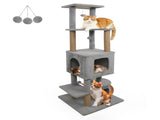 64" Light Gray Cat Tower with Plush Perches & 3 Dangling Balls, Jute Scratching Posts & Anti-Tipping 52858921
