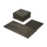 10 PCS Interlocking Deck Tiles Striped Pattern, 12" x 12" Dark Brown Square Acacia Hardwood Outdoor 62340831