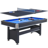 6-ft Pool Table with Table Tennis Top - Black with Blue Felt W465137248