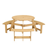 Outdoor 6 Person Picnic Table, 6 person Round Picnic Table with 3 Built-in Benches, Umbrella Hole, W2275P149762