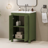 24" Vintage Style Small Bathroom Vanity with Ceramic Sink, 2 Soft-close Doors, Adjustable Shelf N729P292015F