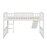 ZUN Twin size Loft Bed with Slide and Ladder, White 61401155