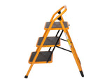 3-Step Steel Step Stool with Low Handrail - Ginger Yellow, Non-Slip & Foldable, Safe for Home 02539083
