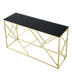 ZUN Modern Glass Console Table, 55" Gold Sofa Table with Sturdy Metal Frame and Black Tempered Glass W1567110796