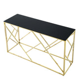 ZUN Modern Glass Console Table, 55" Gold Sofa Table with Sturdy Metal Frame and Black Tempered Glass W1567110796