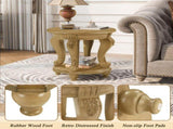 22'' Two Tone Round End Table,Solid Wood Sofa Side Table with Shelf,Living Room Corner Table Easy 47175577