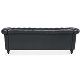 ZUN 84.65" BLACK PU Rolled Arm Chesterfield Three Seater Sofa. W68035340