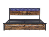 King Size Metal Platform Bed Frame with Wooden Headboard and with Footboard USB,Charging Station,2 W311P167048