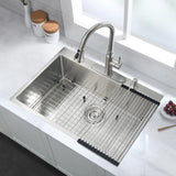 ZUN Stainless Steel 30 in 2-Hole Single Bowl Drop-In Kitchen Sink with Bottom Grid and Basket Strainer JYSDS3011BN