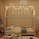 Wood Full Size House Bed with Guardrail and LED, White N709P177524K