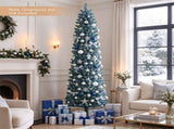 7FT Slim Pencil Artificial Christmas Tree, Frosted Gray-Green & Silver Needles, Flame Retardant PVC, 73778755