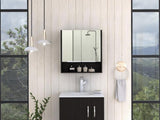 Jaspe Mirror Cabinet, Three Internal Shelves, One Open Shelf, Double Door Cabinet -Black B20091914