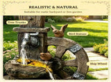 Outdoor Garden Water Fountain 3-Tier Cascading Waterfall with LED Lights, Water Wheel & Birdhouse 43826815