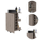Bar Cart, Two External Shelves, Four Casters, Six Built-in Wine Rack, Single Door Cabinet -Light B07091826