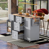 K&K Rolling Kitchen Island with Storage, Kitchen Cart with Rubber Wood Top, 3 Drawer, 2 Slide-Out WF316599AAG