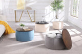 Round Ottoman Set with Storage, 2 in 1 combination, Round Coffee Table, Square Foot Rest W142065118