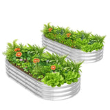 2 Pcs 631ft Raised Garden Bed, Oval Galvanized Outdoor Planter Box, Metal Garden Bed for Planting 93554205