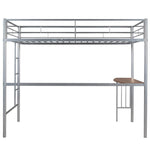 ZUN Twin Metal Loft Bed with Desk, Ladder and Guardrails, Loft Bed for Bedroom, Silver 26077732