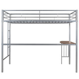 ZUN Twin Metal Loft Bed with Desk, Ladder and Guardrails, Loft Bed for Bedroom, Silver 26077732