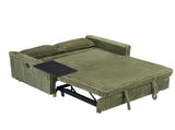 The pull-out push-in green corduroy sofa with dual functions, equipped with a movable tabletop W3371P302294