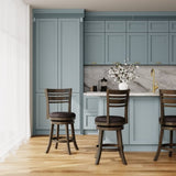 24" Counter Height Slat Back Swivel Stool, Weathered Gray Finish, Charcoal Fabric Seat B04660698