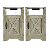 Farmhouse Nightstand Side Table, Wooden Rustic End Table, Tall Bedside Table with Electrical Outlets B082134939