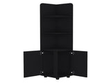 Corner Cabinet 62H" Tall with 3-Tier Shelf and 2-Door, Black B097P221673