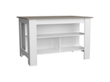 Kitchen Island 35.4" H, with 3 Shelves, White / Taupe B097P250924