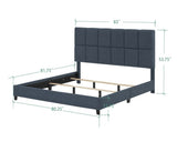 King Size Navy Blue Denim Squares Upholstered Platform Bed B108P155251