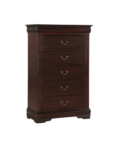 ZUN 1pc Cherry Finish Five Drawers Louis Philip Chest Solid Wood Contemporary Sleek Ample Storage B011P170035