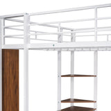 ZUN Full Size Metal Loft Bed with 2 Shelves and one Desk ,White 88167022