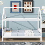 Twin House Bed with Headboard and Footboard, Twin Rubber Wood Bed with House Frame,White W504P225951