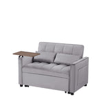 Grey Velvet Loveseat Sleeper Sofa Bed with Side Table W588132116