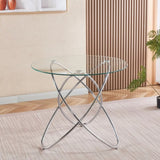 Dining Table with chrome metal leg and tempered glass,Modern Space Saving Kitchen Table for Living W234P329696