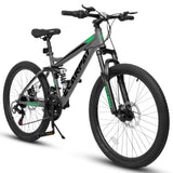 A2460 Bike 24 Inch Wheels, 21-Speed Full Suspension Mens Womens Trail Commuter City W2563P280837
