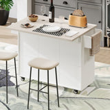 K&K Kitchen Island with Trash Can Storage Cabinet, Kitchen Cart with Drop Leaf, Spice, Towel WF326381AAW
