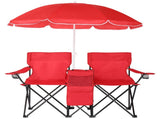 Portable Outdoor 2-Seat Folding Chair with Removable Sun Umbrella Red 76868588