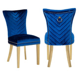 Eva 2 Piece Gold Legs Dining Chairs Finished with Velvet Fabric in Blue B00960892