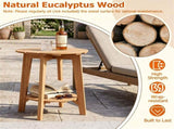 2-Tier Eucalyptus Wood Patio Side Table, Rustic Slatted Outdoor End Table with Bottom Storage Shelf, 10985812