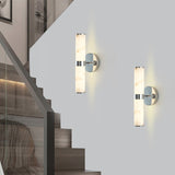 Resin Imitation Marble and Chrome Wall Sconce, Set of 2,Modern Vertical Light Fixture for Bathrooms, W1340P189552