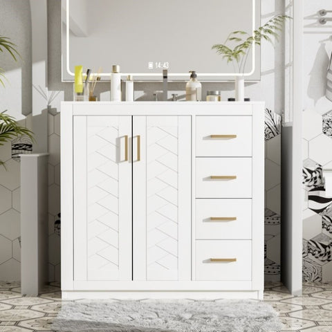 ZUN 36'' Bathroom Vanity with Ceramic Sink Combo, Solid Wood Frame Bathroom Storage Cabinet, N710P243327K