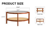 ZUN Modern minimalist circular double-layer solid wood coffee table, craft glass tabletop, second layer W1512P271071