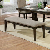 Transitional 1pc BENCH Only Espresso Warm Gray Nail heads Solid wood Fabric Upholstered Padded Seat B011104799