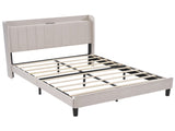 Full Size Velvet Bed Frame with Charging Station and Storage Shelf, Upholstered Platform Bed with 98843546
