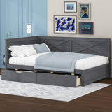 Twin Size Wood Daybed with 2 Drawers and Rustic Guardrail, Ancient Grey N709P179657E