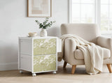 Wood Filing Cabinet with Casters, White Fluted, Iron Clad Wood, Melamine Faced, 2 Small Drawers 89144911
